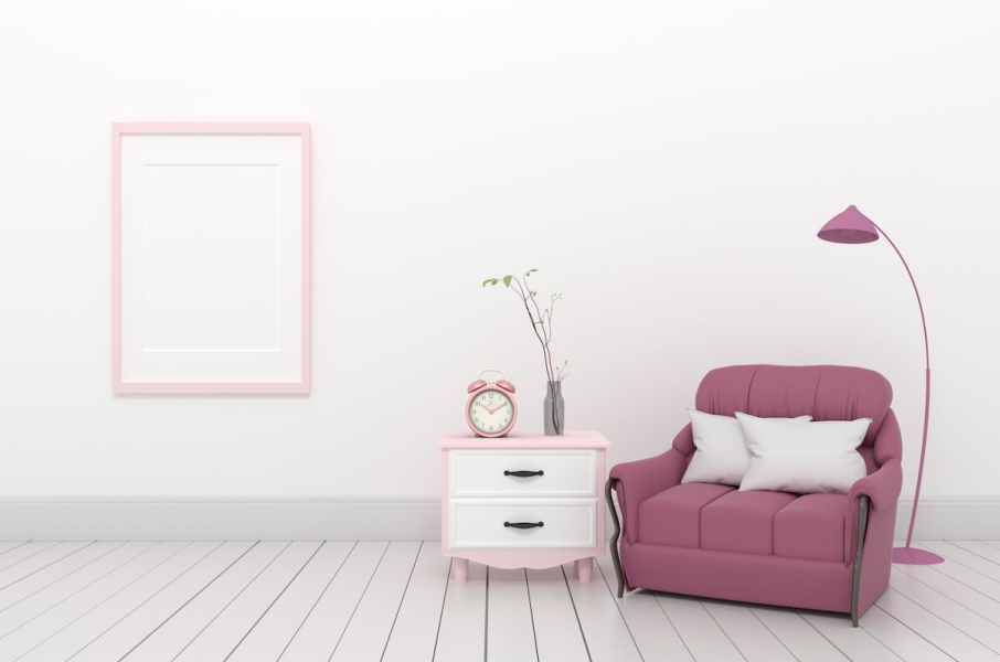 Modern Room Have Pink Sofa Open Space With Cabinet 3d Rendering 906x600 